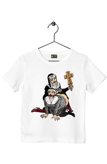 Футболка дитяча з принтом "Монашки БДСМ". Бдсм, крута, модна, молодіжна, плескає по дупі, рок, рольові ігри, черниці бдсм, черницю, черниця. 2070702