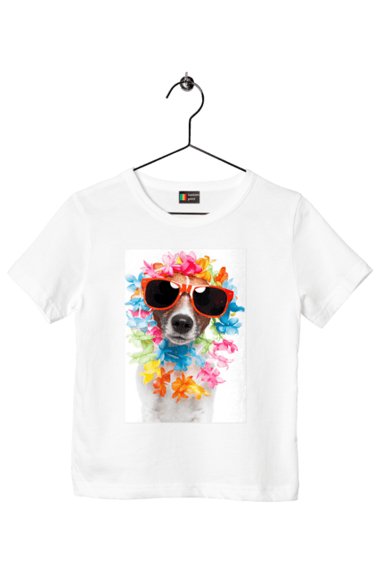 Футболка дитяча з принтом "Пес в окулярах і кольорах". В окулярах, квіти, пес, собака. futbolka.stylus.ua