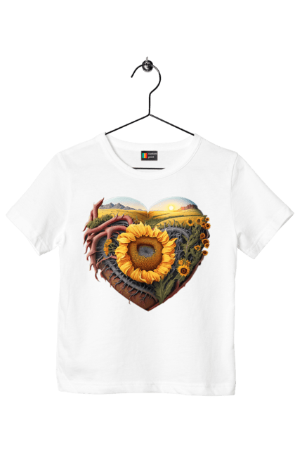 Футболка дитяча з принтом "Символи України". Небо, поле, пшениця, символи україни, соняшник, україна. 2070702