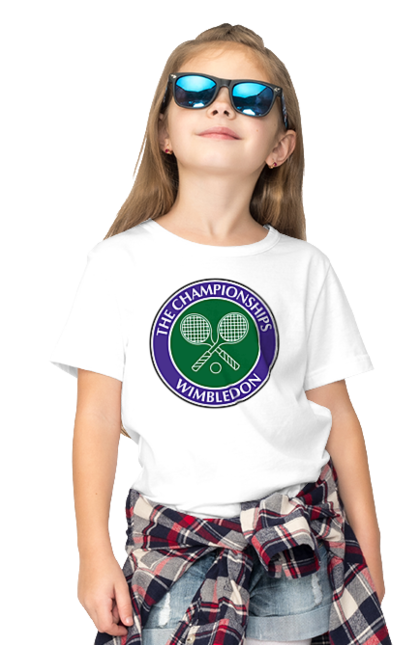 Футболка дитяча з принтом "Wimbledon тенісний турнір". Великий теніс, велокобритання, гравці, лондон, м`яч, призовий фонд, ракетка, спонсор, турнір на траві, турнірна сітка. aslan