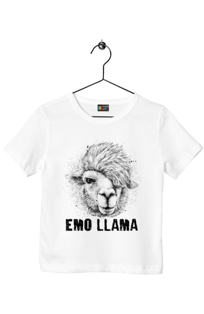 Футболка дитяча з принтом "Емо Лама". Alpaca, animals, distressed, emo, funny, llama, vintage, емо, лама. 2070702