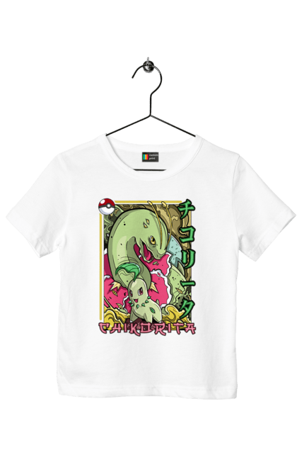 Children's t-shirt with prints Pokemon Chikorita. Anime, chikorita, games, nintendo, pokemon, pokemon go. 2070702