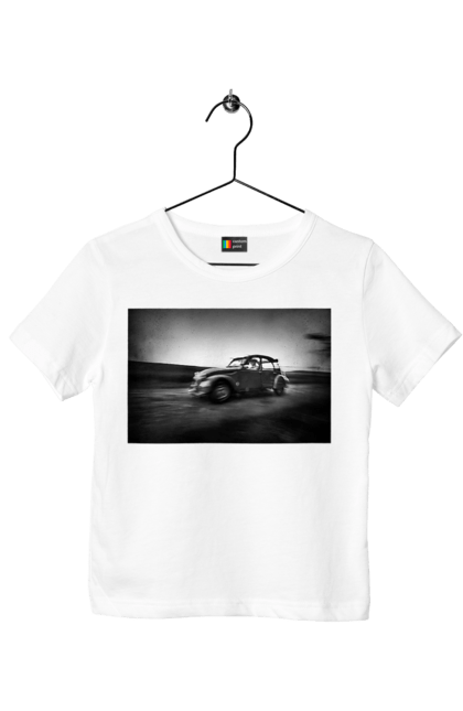 Футболка дитяча з принтом "Ретро машина чб". Авто, ретро, ретро машина, чорно біла машина. 2070702