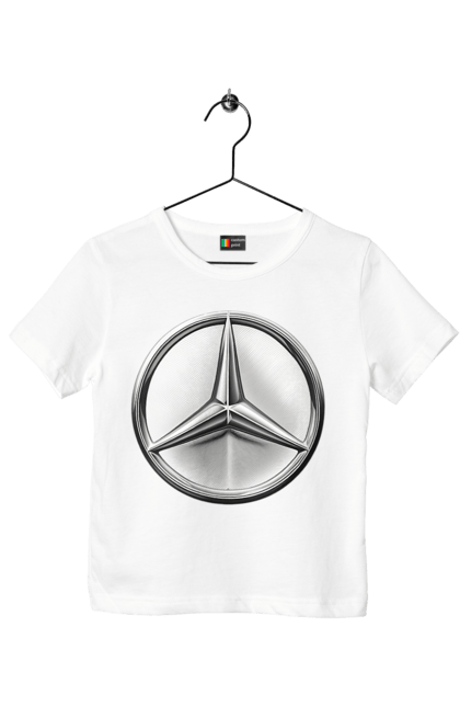 Футболка дитяча з принтом "Mercedes Benz Лого Металік". Авто, автомобіль, логотип мерседес, машини, мерс, мерседес. 2070702