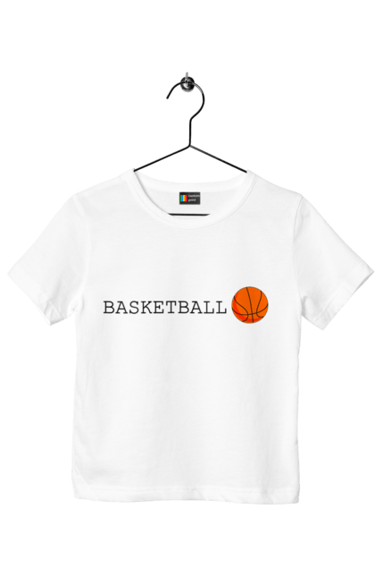 Футболка дитяча з принтом "Баскетбол". Атлетика, баскетбол, гра, здоровий спосіб життя, команда, командний, м`яч, помаранчевий, спорт, спортсмен, текст, чорний. ART принт на футболках