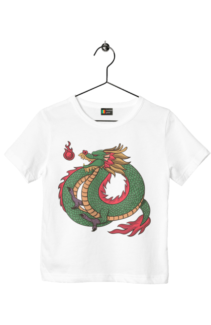 Футболка детская с принтом Дракон. Дракон, животное, зеленый дракон, китайский дракон, символ. 2070702