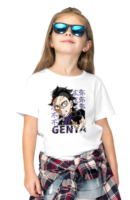 Children's t-shirt with prints Demon Slayer Genya Shinazugawa. Anime, demon slayer, genya, genya shinazugawa, kimetsu no yaiba, manga, аниме, истребитель демонов, манга. 2070702