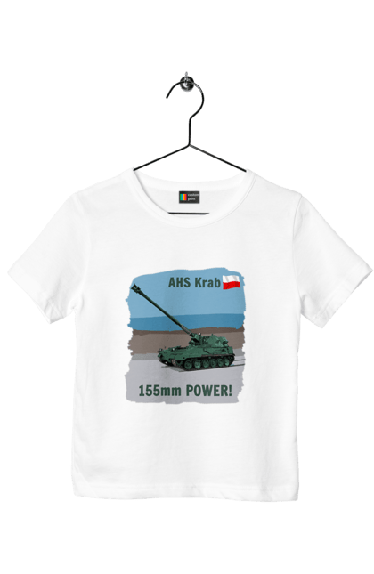 Футболка дитяча з принтом "155mm Power! САУ Krab оливковий". Ahs krab, артилерія, гаубиця, краб, польща, сау. 2070702