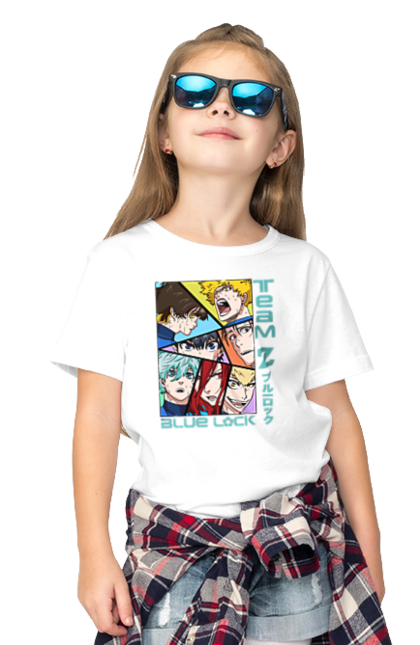 Children's t-shirt with prints Blue Lock. Anime, blue lock, blue prison, manga, sport, sports anime. 2070702