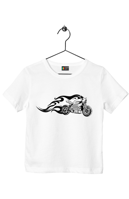 Футболка дитяча з принтом "Мотоцикл Вогонь". Мото, мотоцикл, огонь. 2070702