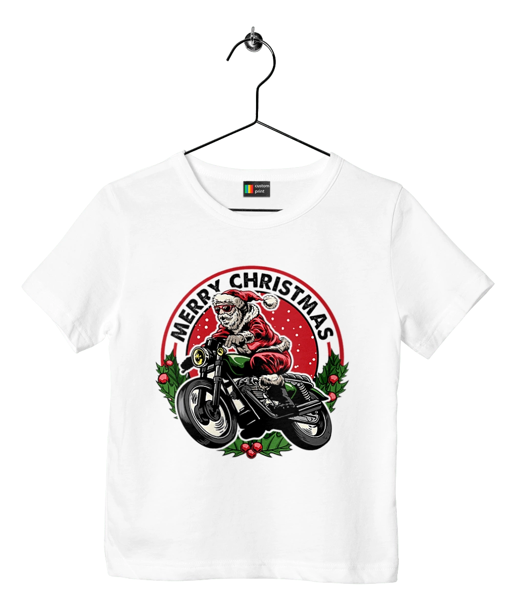 Merry Christmas, Santa Claus on a motorcycle