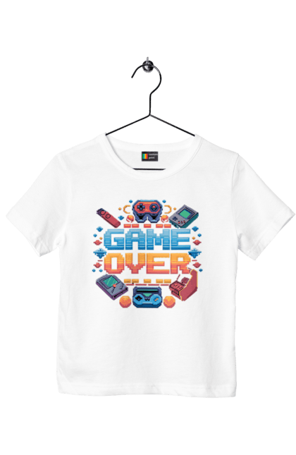 Children's t-shirt with prints Game Over. 90s, for gamers, game, gamer, pixel, pixel art, video game. 2070702