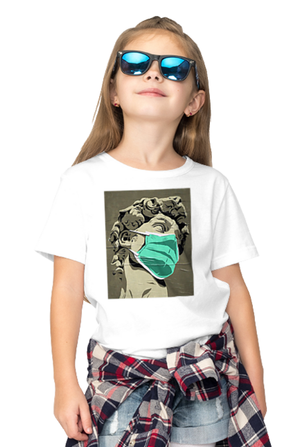 Children's t-shirt with prints Sculpture in a mask. Coronavirus, mask, sculpture. CustomPrint.market