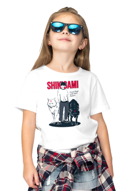 Children's t-shirt with prints Jujutsu Kaisen Megumi. Anime, dark fantasy, fushiguro, fushiguro megumi, jujutsu kaisen, magic battle, manga, megumi, mystic. 2070702