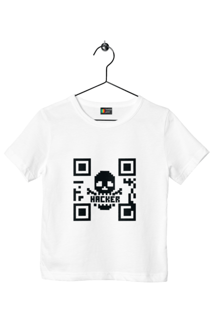 Футболка дитяча з принтом "Хакер hacker". Geek, hacker, ios, qr code, qr код, ай ті, айтішник, геймер, гік, іт, мем, позитив, пранк, програміст, розробник, хакер. 2070702