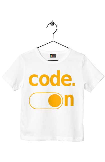 Футболка дитяча з принтом "Код увімкнено". Айті, айтішник, для айтішника, для програміста, код увімкнено, подарунок айтішнику, подарунок програмісту, програміст, розробник. 2070702