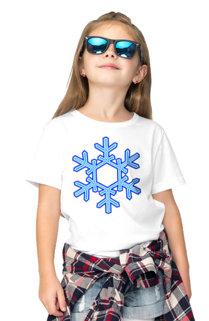 Футболка дитяча з принтом "Сніжинка". 2022, зима, настрій, новий рік, новорічний, радість, різдво, святкування, свято, сезон, сніг, снігопад, сніжинка, холод, холодний. ART принт на футболках
