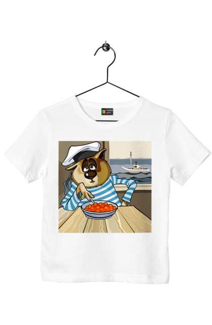 Футболка дитяча з принтом "Кот Моряк, На Кораблі Їсть Червону Ікру". Ікра, кіт, корабель, моряк. 2070702