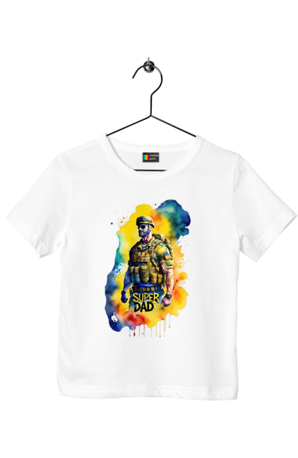 Футболка дитяча з принтом "Супер тато ЗСУ". День батька, день тата, зсу, люблю тата, супер, супер тато, супер тато зсу, тато, тато зсу, україна. 2070702