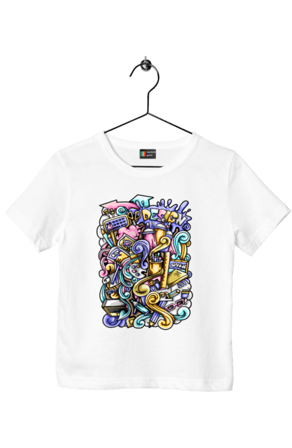 Футболка дитяча з принтом "Школа навчання". Зошит, калькулятор, канцелярія, навчання, олівець, ручка, школа. 2070702