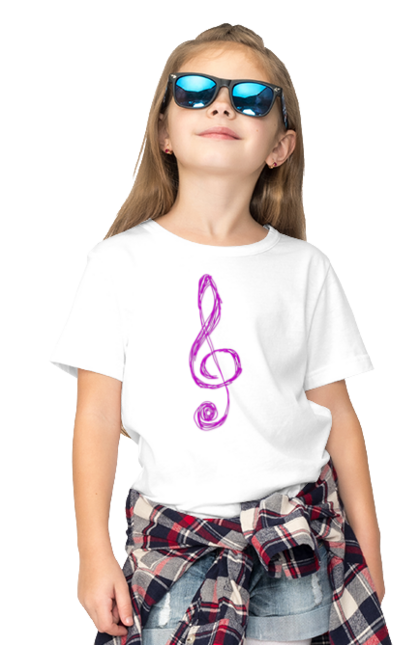 Футболка дитяча з принтом "Скрипковий ключ". Ключ, композитор, мелодія, меломан, музика, музикант, ноти, символ, скрипковий ключ. ART принт на футболках