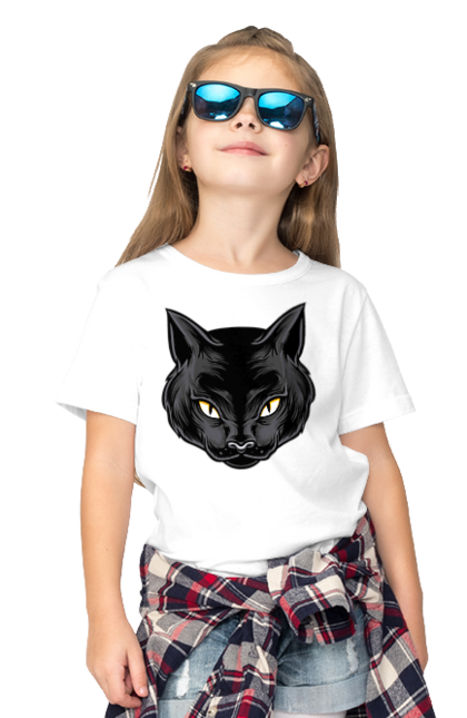 Футболка дитяча з принтом "Чорна кішка". Голова кішки, кіт, кішка, чорна кішка, чорний кіт. futbolka.stylus.ua
