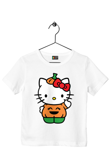 Children's t-shirt with prints Hello Kitty Halloween. Brand, character, halloween, hello kitty, kitten, kitty, pumpkin. 2070702