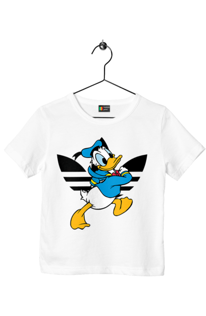 Футболка детская с принтом Adidas Дональд Дак. Adidas, daisy duck, donald duck, адидас, дейзи дак, дональд дак, мультсериал, мультфильм. 2070702