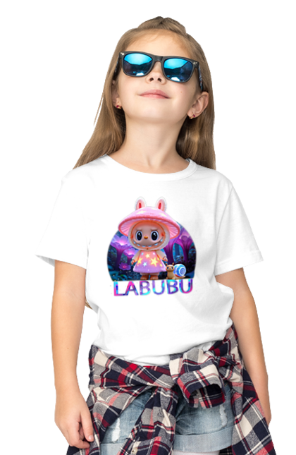 Футболка дитяча з принтом "Лабубу". Брелок лабубу, іграшка лабубу, лабубу, лабубу кока кола, лялька лабубу, мерч лабубу, мила, рожева лабубу, смішна лабубу. 2070702