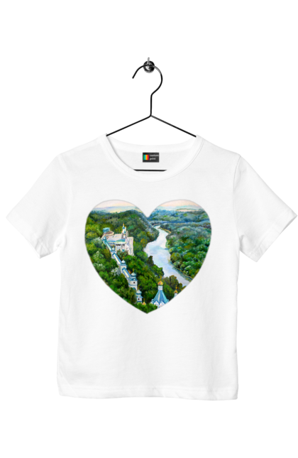 Children's t-shirt with prints Святогорская лавра. Church, donetsk region, forest, landscape, monastery, river, svyatogorsk, ukraine. 2070702