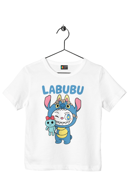 Футболка дитяча з принтом "Лабубу". Іграшка лабубу, лабубу, лабубу кока кола, мерч лабубу, мила, синя лабаба, смішна лабубу. 2070702