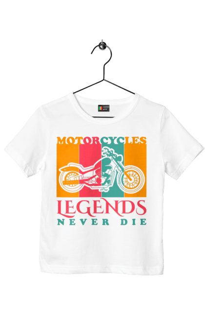 Футболка дитяча з принтом "мотоцикл легенда". Легенда, мотоспорт, мотоцикл. 2070702