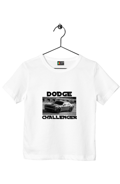 Футболка дитяча з принтом "Додж челенджер". Авто, автомобіль, американська легенда, додж челенджер, класичне авто, культовий автомобіль, масл кар, потужний автомобіль. 2070702