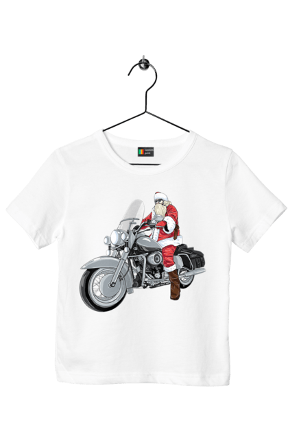 Футболка дитяча з принтом "Санта На Мотоциклі". Мотоцикл, новий рік, санта, свято. 2070702