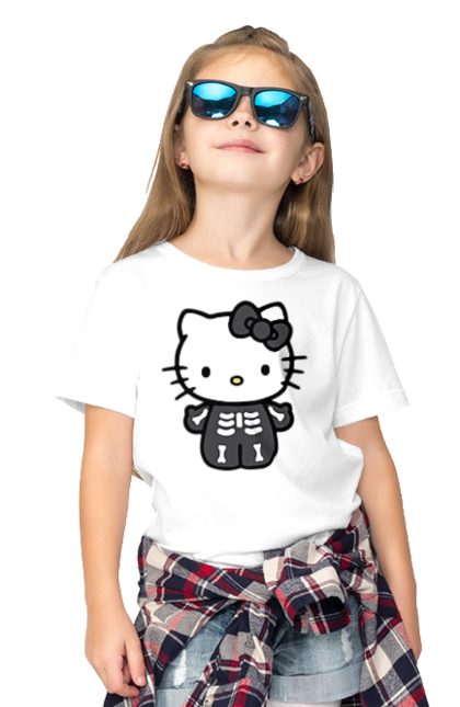 Children's t-shirt with prints Hello Kitty Halloween. Brand, character, halloween, hello kitty, kitten, kitty, skeleton, zombie. 2070702