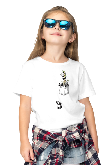 Children's t-shirt with prints Pandas in your pocket. Cool, humor, little panda, panda. CustomPrint.market