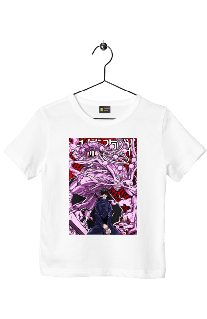 Children's t-shirt with prints Jujutsu Kaisen Megumi. Anime, dark fantasy, fushiguro, fushiguro megumi, jujutsu kaisen, magic battle, manga, megumi, mystic. 2070702