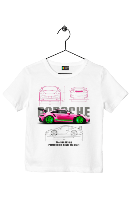 Children's t-shirt with prints Porsche 911 GT3 RS. Auto, automobile, car, porsche, porsche 911, sport, sports car. 2070702