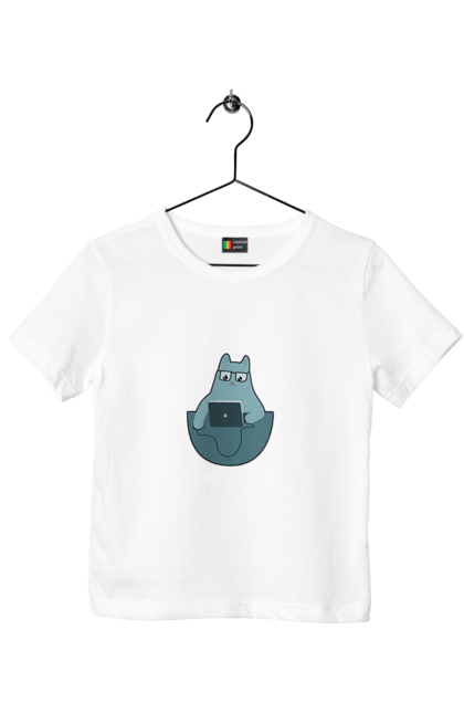 Футболка дитяча з принтом "Кіт програміст". Angular, c, css, html, it, javascript, jquery, php, python, react, svelt, vue, айтишник, айті, гумор, код, кодувати, прогер, програміст, програмісти, ти ж, ти ж програміст, тиж програміст. 2070702