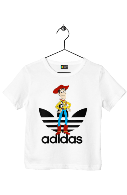 Футболка детская с принтом Adidas Вуди. Adidas, toy story, woody, адидас, вуди, история игрушек, мультфильм. 2070702