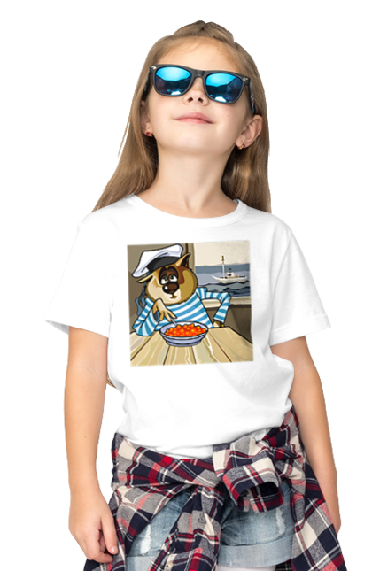 Футболка дитяча з принтом "Кот Моряк, На Кораблі Їсть Червону Ікру". Ікра, кіт, корабель, моряк. 2070702