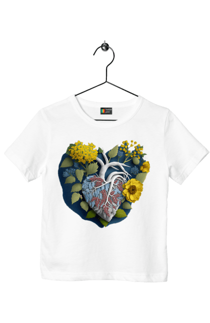 Футболка дитяча з принтом "Серце квіти". Люблю україну, перемога україни, серце, символи україни, соняшник, традиції україни, україна. 2070702