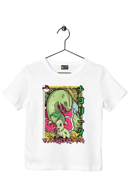 Children's t-shirt with prints Pokemon Chikorita. Anime, chikorita, games, nintendo, pokemon, pokemon go. 2070702