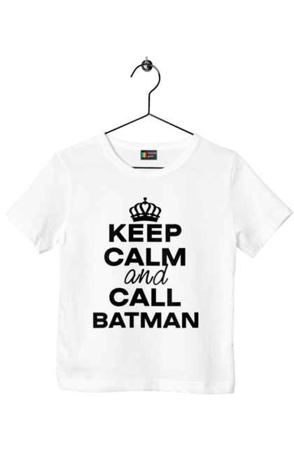 Футболка дитяча з принтом "Keep Calm and Call Batman чорна". Бетмен, з написами, зберігай спокій, меми, популярні, прикольні. 2070702