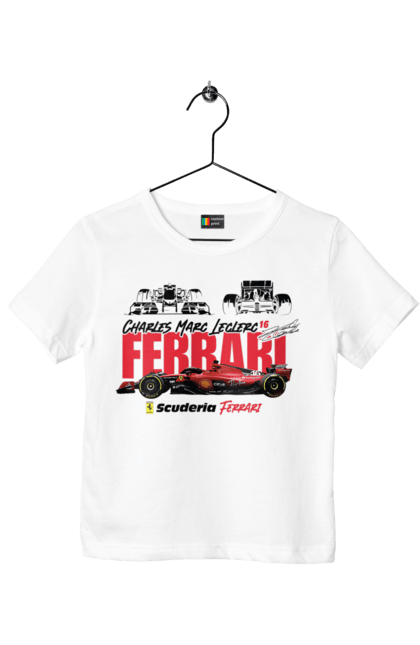 Children's t-shirt with prints Scuderia Ferrari Formula 1. Auto, automobile, bolide, car, ferrari, formula 1, motorsport, race, scuderia ferrari. 2070702