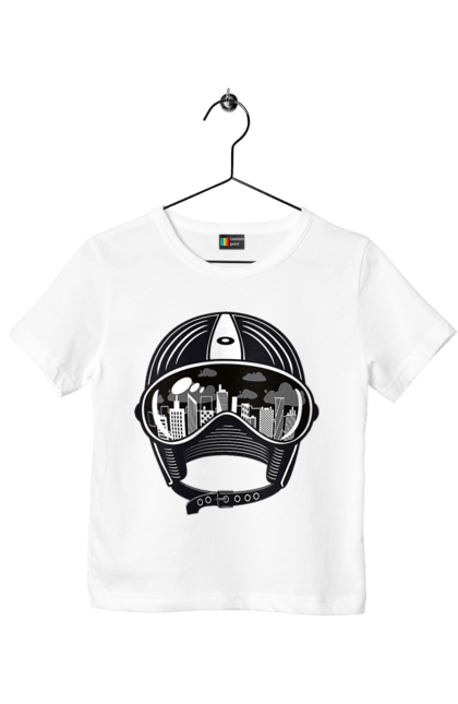 Футболка дитяча з принтом "Шолом І Місто". Місто, швидкість, шолом. 2070702