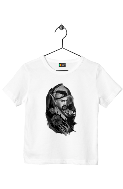Футболка дитяча з принтом "Козак". Вуса, квітки, козак, пістолет, справжній українець, чуб. 2070702