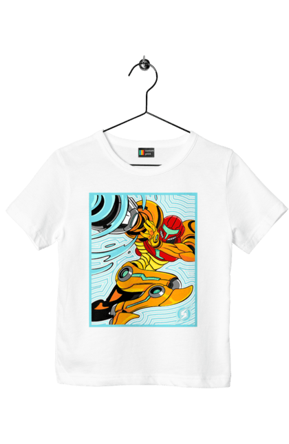 Children's t-shirt with prints Metroid Samus Aran. Game, head hunter, heroine, metroid, power suit, samus aran, video game. 2070702