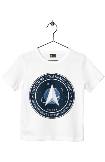 Children's t-shirt with prints United States Space Force. Emblem, political, politics, space, space force, space travel, united states, ussf. 2070702