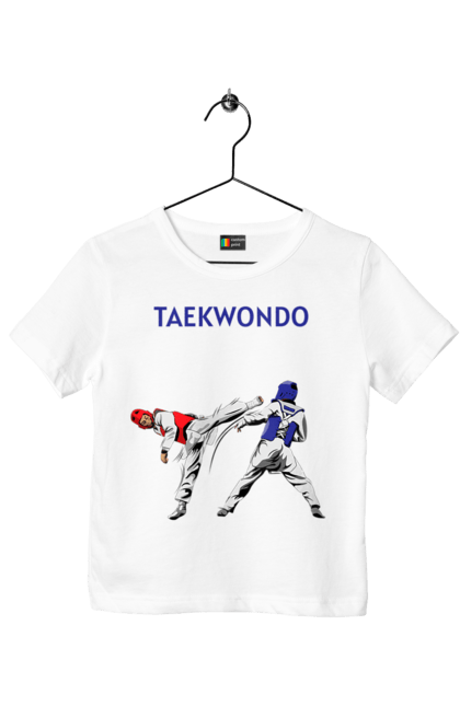 Футболка детская с принтом Тхэквондо. Taekwondo, боевое искусство, корея, спорт, таэквондо, тренировка. 2070702